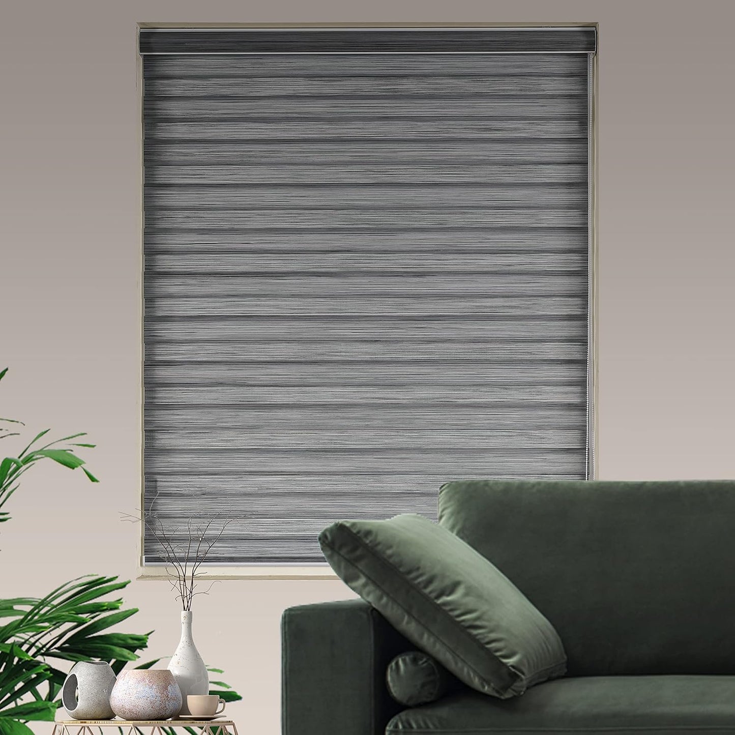 Zebra Blinds for Windows, Free-Stop Zebra Shades, Dual Layer Light Filtering Sheer Blinds for Indoor Windows, Roller Window Shades for Privacy (31" W X 72" H, Grey)