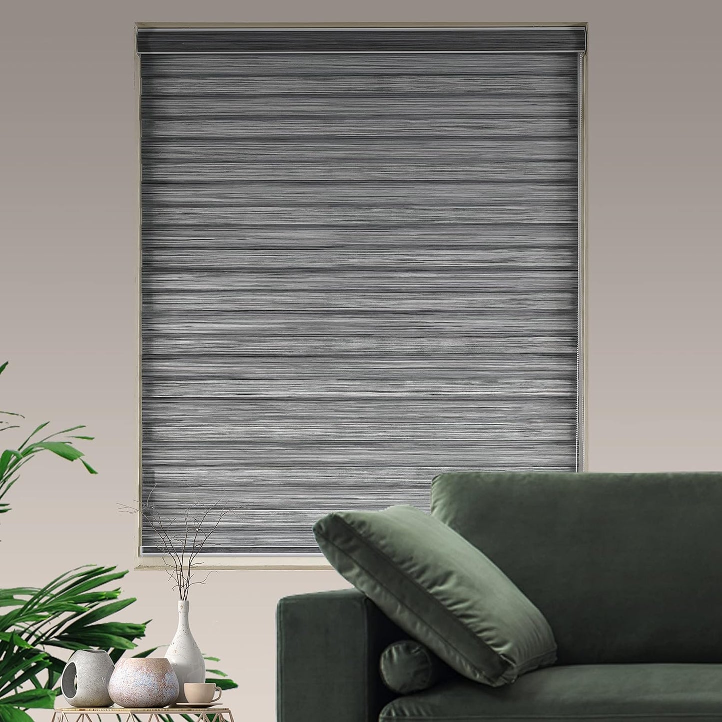 Zebra Blinds for Windows, Free-Stop Zebra Shades, Dual Layer Light Filtering Sheer Blinds for Indoor Windows, Roller Window Shades for Privacy (27" W X 72" H, Grey)