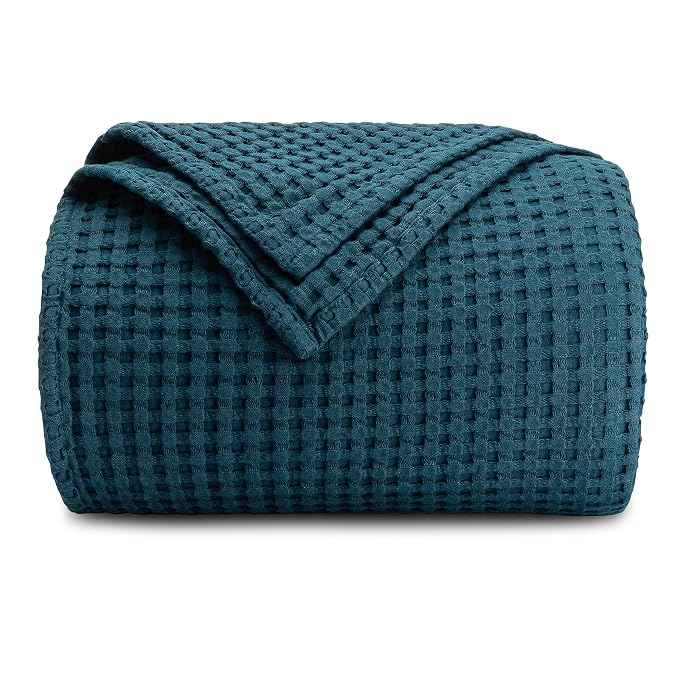 Comfy Cubs Waffle Blanket King, 108" x 90" - 100% Cotton Lightweight Breathable Bed Blanket - Soft Textured Thermal Weave for All Seasons – Decorative Cozy Layer for Couch, Sofa, or Bed - Neptune