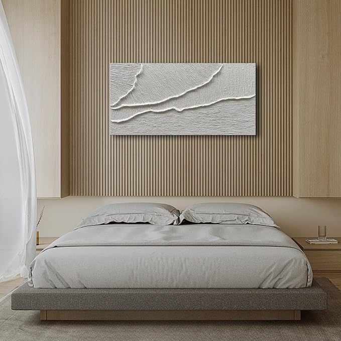 NANKAI Thick Texture White Abstract Oil Painting Thick Texture Texture Beach Wave Landscape Painting Family Wall Art Deco Oil Painting 24X48 Inches