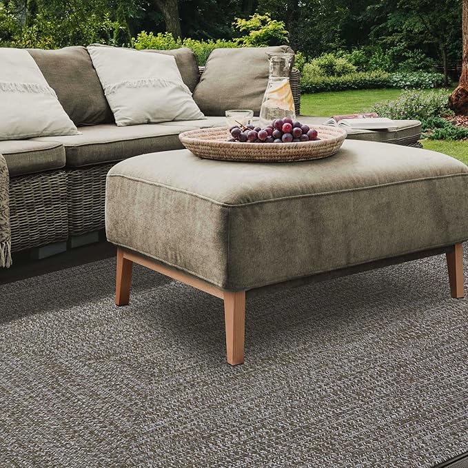Superior Large Indoor/Outdoor Area Rug, Multi-Tone Reversible Braided Floor Decor for Patio, Front Porch, Entryway, Living Room, Office, Nursery, Artistic Home, 5' x 8', Latte-White