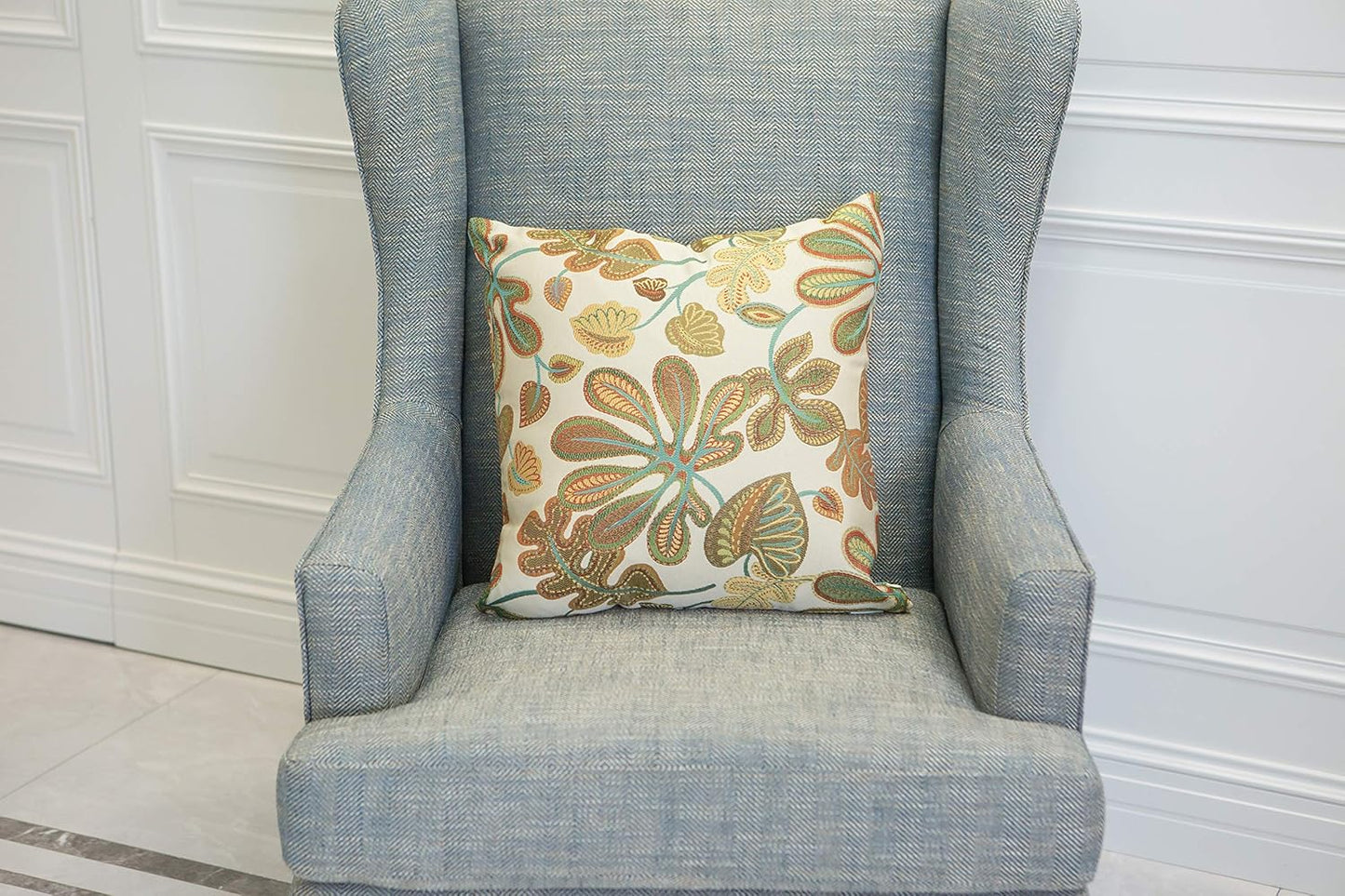 Set of 2 Jacquard Tropical Leaf Pattern Throw Pillow Covers Decorative Pillowcase 22X22 Inches,Teal Cream