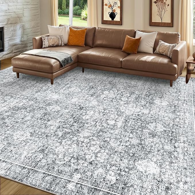 Sasttie 8x10 Area Rugs, Ultra-Soft Washable Rug, Low Pile Foldable Thin Carpets with Non-Slip Backing, Skin-Friendly Stain Resistant Carpet for Living Room, Bedroom, Kitchen, Dorm, 8x10, Light Grey