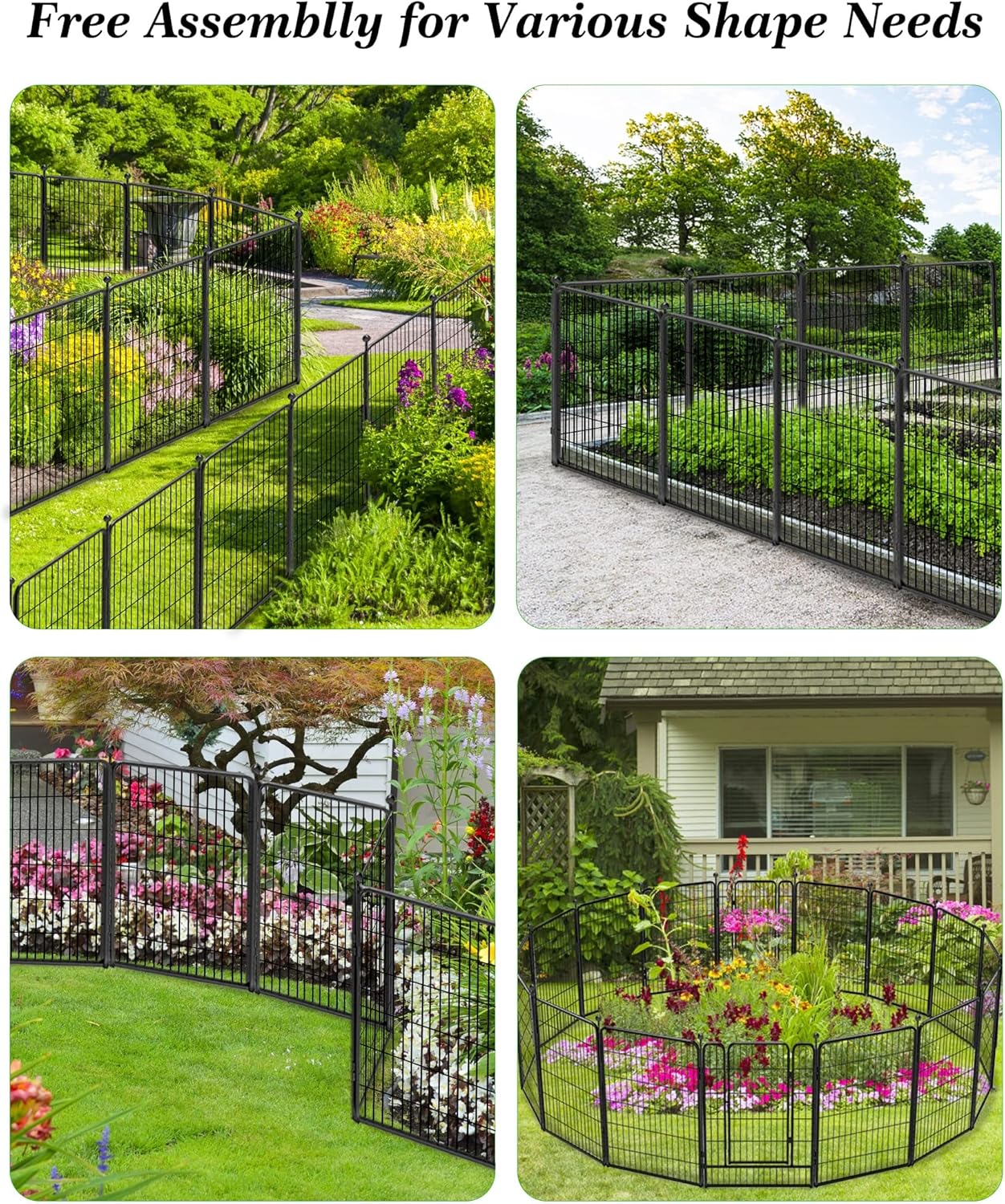Decorative Black Metal Fencing Garden Fence with Gate, 50ft(L) 40in(H) 22 Fence Panels No Dig Fence Rustproof Animal Barrier Fence Temporary Dog Panels Fencing Outdoor