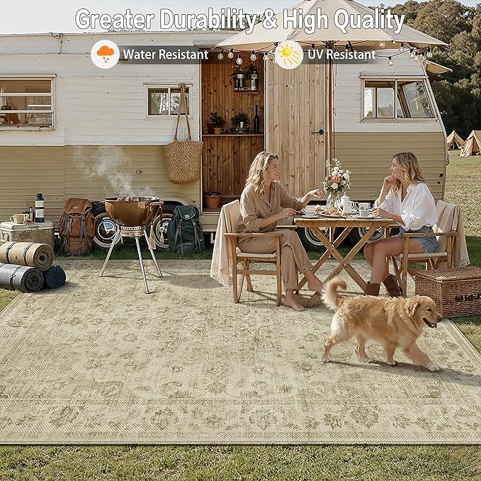 8x10 Easy Jute Neutral Area Rug Beige Vintage Indoor Outdoor Carpet Washable Non-Slip Farmhouse Large Throw Rug for Dining Room Office Farm Patio Porch Backyard Courtyard