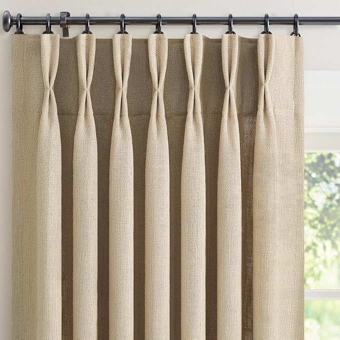 Neutral Linen Pinch Pleated Curtains 92 Inches Long for Living Room 2 Panel Set Cottage Core Cream Ivory Flax Double Pleated Drapes Back Tab Floor to Ceiling Semi Sheer Curtains for Dining Bedroom