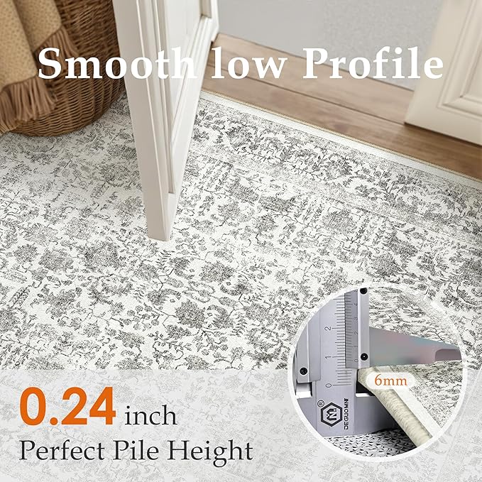 PureCozy Black Runner Rug 2x6 Hallway Machine Washable Kitchen Vintage Distressed Non Slip Long Carpet Indoor Retro Floral Bedroom Accent Throw Rug for Bathroom Office Laundry Dining Room