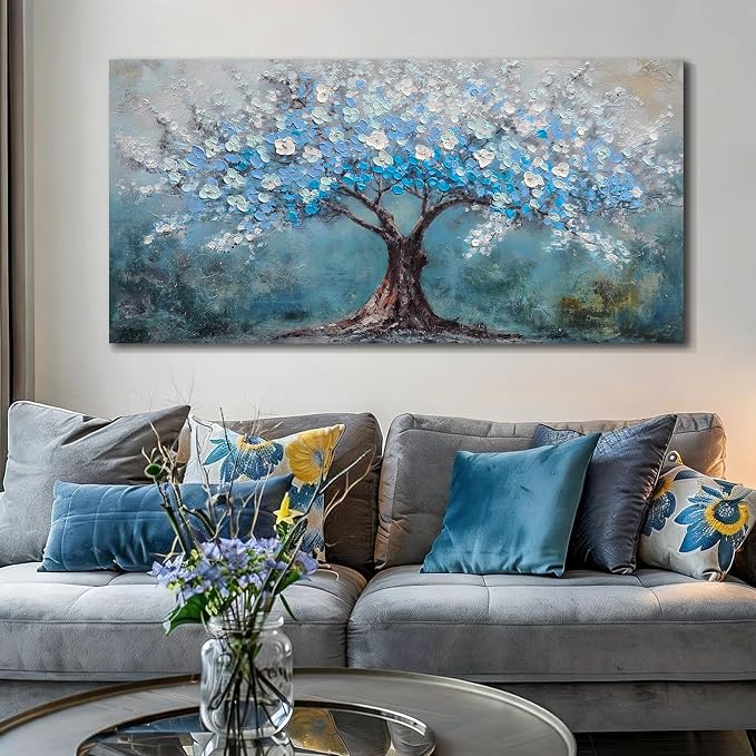 Acocifi Pictures Wall Decor Tree of Life Canvas Wall Art 40"x20" | Textured, Blue Painting Wall Decor, Durable Colorfast, Ready to Hang, Suitable for Living Room Bedroom Home Decor