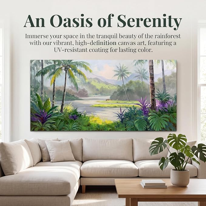 Acocifi Tropical Canvas Wall Art Palm Tree Green Picture 48"x24" | HD Print, Ready to Hang, Waterproof Fastness, Artwork for Living Room Bedroom Home Decor