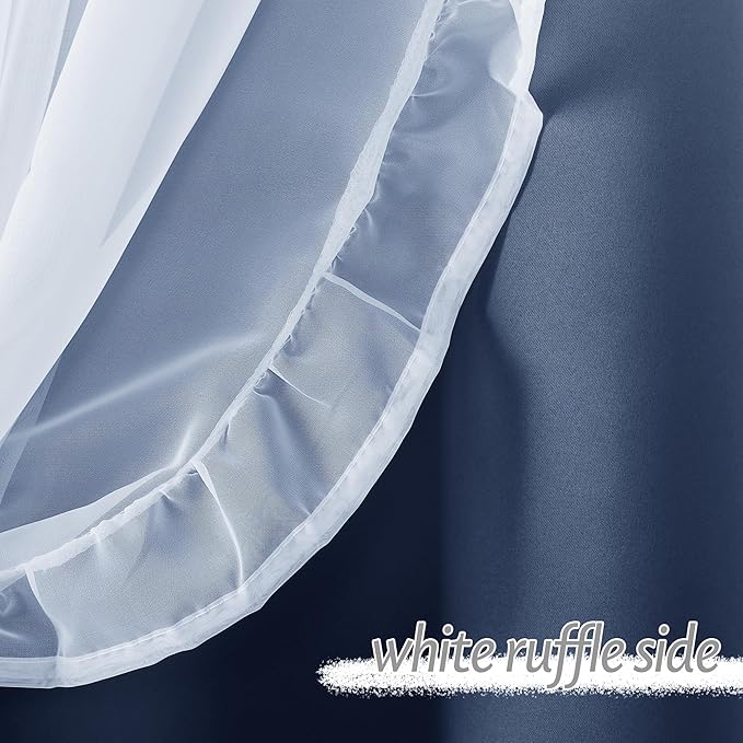 PONY DANCE Gradient Kids Curtains for Bedroom Decorative Drapes, Double Layer Curtain Ruffle Sheer Overlay Room Darkening Pretty Chic Princess, 52x84 inch, Ombre-Blue, 2 PCs