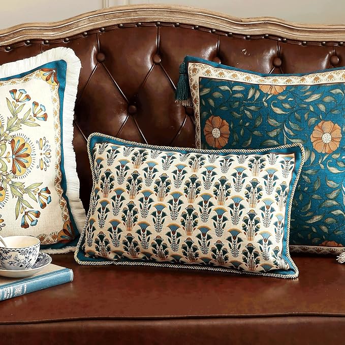 patdrea French Vintage Linen Throw Pillow Cover,12"x20",Set of 2-Wensel D | RusticDecorative Pillow Case,Farmhouse Floral Pattern,Cushion Coverfor Couch Living Room Bedroom Sofa