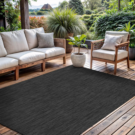 CAMILSON Outdoor Rug 8x10 Modern Area Rugs for Indoor and Outdoor Patios and Porches - Waterproof, Washable, Non-Shedding, Easy-to-Clean Outside Carpet (8 x 10, Solid - Dark Gray)