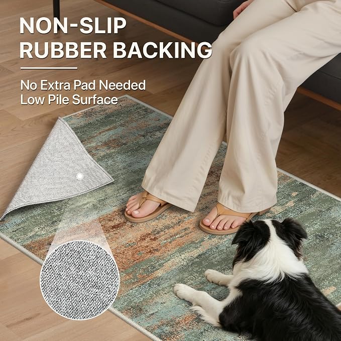 BEIMO Area Rugs 8x10 for Living Room Bedroom, Modern Abstract Machine Washable Rug, Large Soft Low Pile Floor Carpet with Non Slip Backing for Dining Room, Sage Green