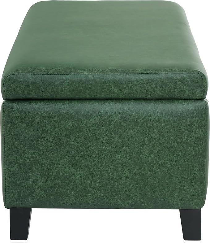 Christopher Knight Home Vayne Storage Ottoman Bench With Flip-Top Lid, PU Upholstered Ottoman with Storage, Wooden Bedroom End of Bed Bench with Storage, Comfy Living Room Sofa Extra Seat, Green+Black