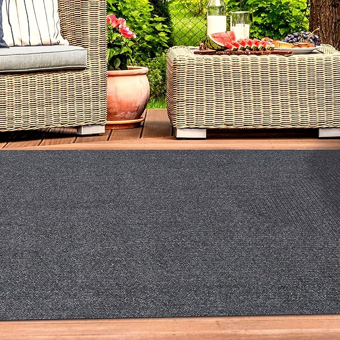 Superior Indoor/Outdoor Area Rug, Reversible Braided Floor Decor for Living Room, Kitchen, Patio, Front Porch, Modern Boho Farmhouse Rugs, Hardwood, Bedroom Accessories, 8' x 10', Charcoal