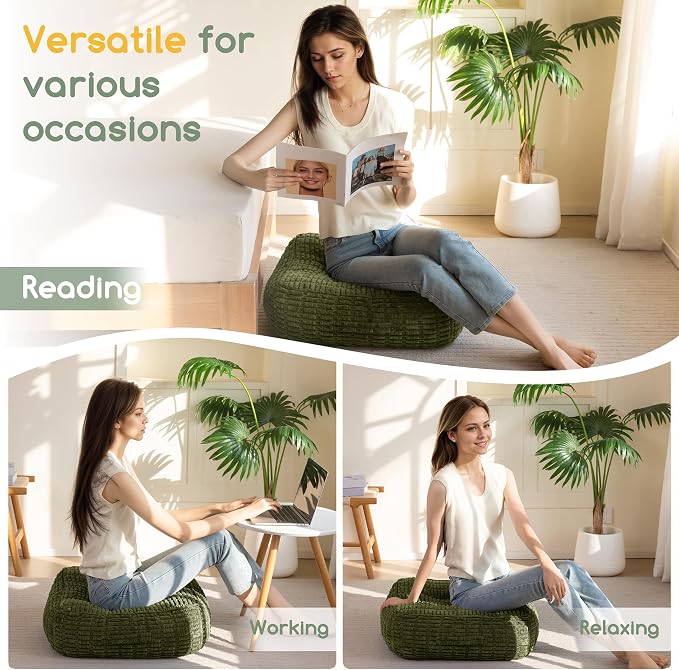 HIGOGOGO 6" Floor Pillow Cushion for Adults, Meditation Cushion Pillow, Blended Corduroy Cover, Large Square Floor Sitting for Tatami Living Room or Yoga, 2Pack, Dark Green