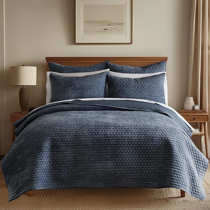 Levtex Home - Velvet Stitch Euro Shams Set of 2 (26x26in) - Navy White - No Insert - Polyester