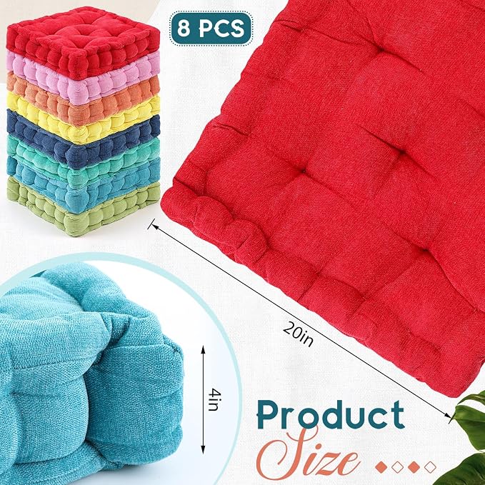 Jerify 8 Pcs Floor Pillow Cushions Large Round Square Large Meditation Floor Pillow for Classroom Adult Meditation Picnic Party Seating Learning Daycare School (Squares,Multicolored)