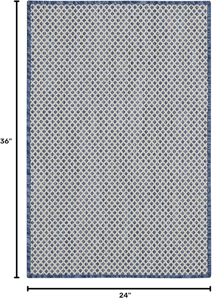 Nourison Home Courtyard Ivory Blue 2' x 3' Area Rug - Easy Clean, Non Shedding, Bed Room, Living Room, Dining Room, Kitchen (2' x 3')
