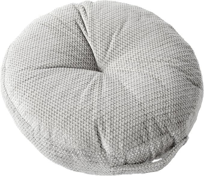 Sorra Home Indoor Tufted Floor Pillow, 24 in x 24 in x 5 in Circle w/Handle, Dove