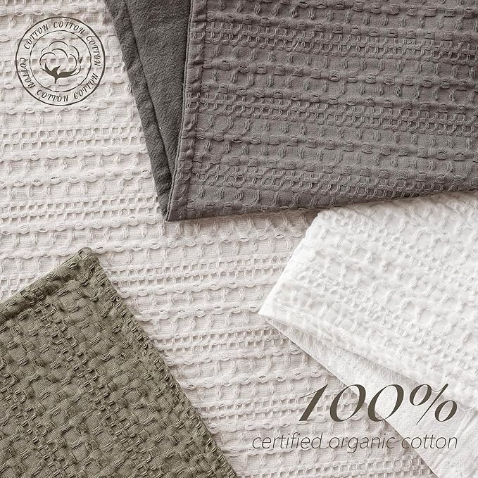 Foindtower Set of 2 Decorative Cotton Waffle Weave Throw Pillow Covers Euro Shams Cushion Covers Accent European Pillowcase for Bed Couch Sofa Bedroom Living Room Home Decor 26×26 Inch Taupe Gray
