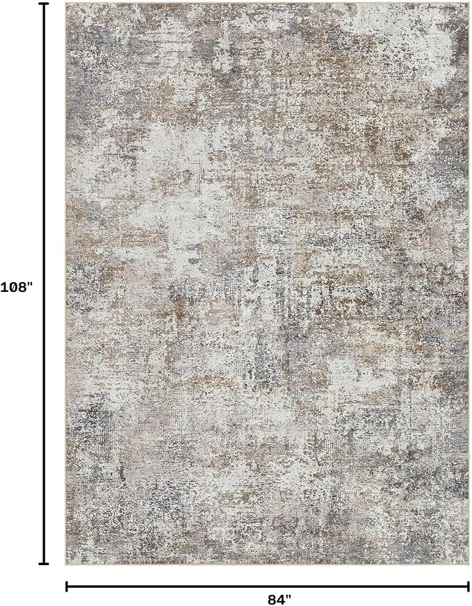 DMOYEST Area Rug Living Room Rugs - 7x9 Abstract Large Soft Indoor Washable Rug Neutral Modern Low Pile Carpet for Bedroom Dining Room Farmhouse Home Office - Brown/Grey/Black