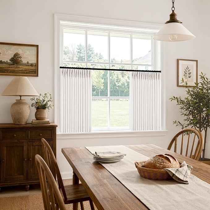 MIULEE Pinch Pleated Thick Linen Curtains 36 Inches Long 2 Panels for Kitchen Bedroom, Small Short Linen Textured Memory Trained Drapes Pleat Back Tab Light Filtering Natural Half Window Curtains