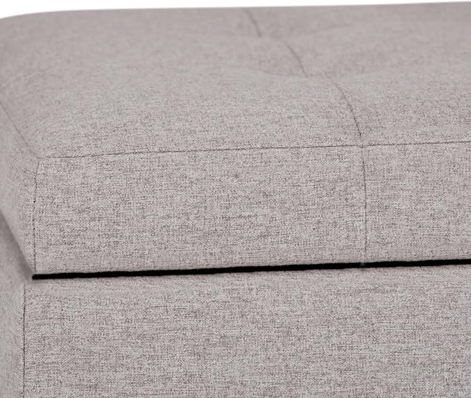SIMPLIHOME Cosmopolitan Storage Ottoman - 34 inch Wide Upholstered Linen Look Fabric Rectangle Storage Ottoman Bench in Cloud Grey, Transitional Tufted Ottoman for Living Room with Lift-Up Lid