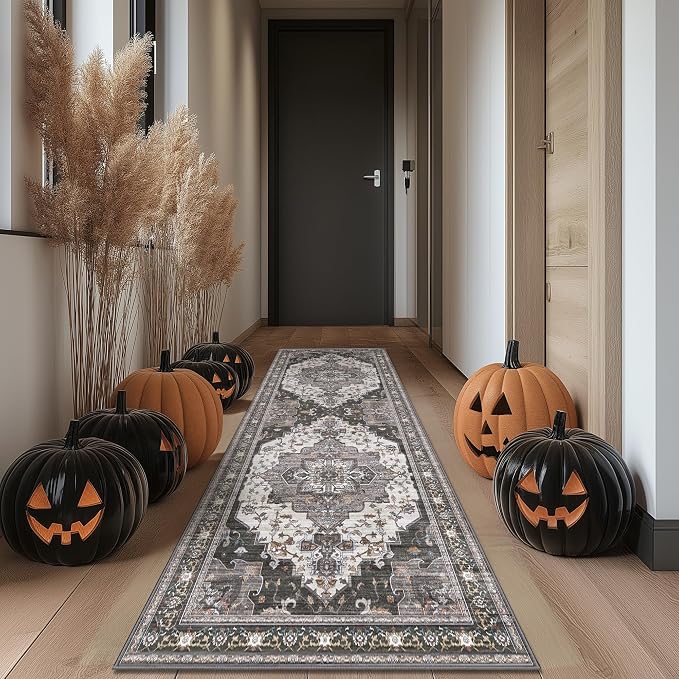 BEIMO Runner Rug for Hallway Kitchen, 2x7 Machine Washable Runners Rug for Entryway, Soft Modern Vintage Boho Throw Rugs, Low Pile Floor Cover with Non Slip Backing, Dark Gray