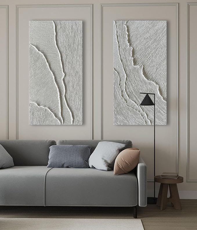 NANKAI Thick Texture White Abstract Oil Painting Thick Texture Texture Beach Wave Landscape Painting Family Wall Art Deco Oil Painting 24X48 Inches