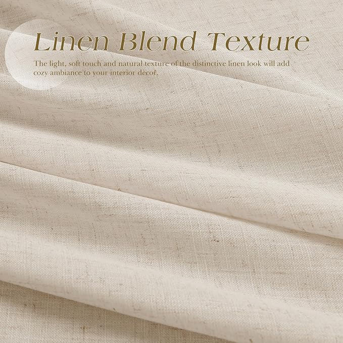 Cream Beige Linen Curtains 96 Inches Length for Living Room Grommet Top Design Light Filtering Elegant Sheer 2 Panel Set Lightweight Breathable Window Curtain for Bedroom Boho Farmhouse Drapes 52x96