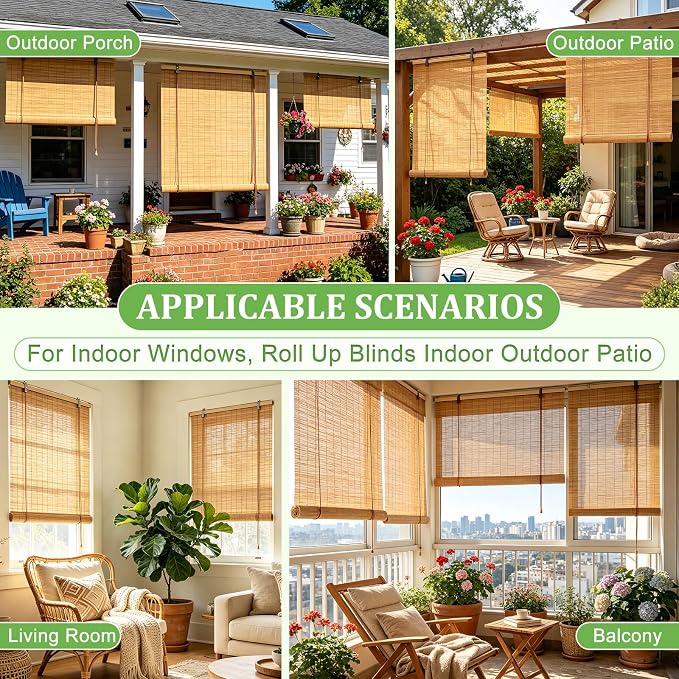 Bamboo Blinds 48x72 inch Bamboo Roman Shades for Indoor Windows Outdoor Patio,Light Filtering Sunshade Roll Up Window Shades,Easy to Install