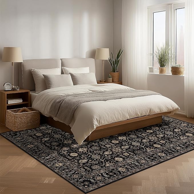 Ruaruarug Washable Area Rug 4x6 for Living Room Bedroom, Ultra Soft Non Slip Stain & Fade Resistant, Pet & Kids Friendly, Suitable for High Traffic Areas Easy to Clean for Office Kitchen, Black Gold