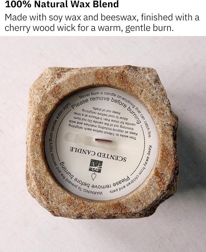 astavostone Raw Sandstone Soy Candle, Lunar Rose Nocturne Scented Candle with Natural Soy & Beeswax Blend, Hand-Chipped Stone Vessel, Lychee Rose Patchouli, 5.3 oz Home Fragrance Decor Gift