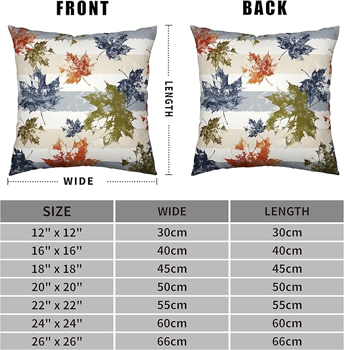 2 Pack Thanksgiving Maple Leaves Pillow Covers Colorful Leaf Pillow Cases Blue White Striped Throw Pillow Covers Fall Cotton Linen Farmhouse Pillow Covers for Living Room Patio Outdoor 20x20