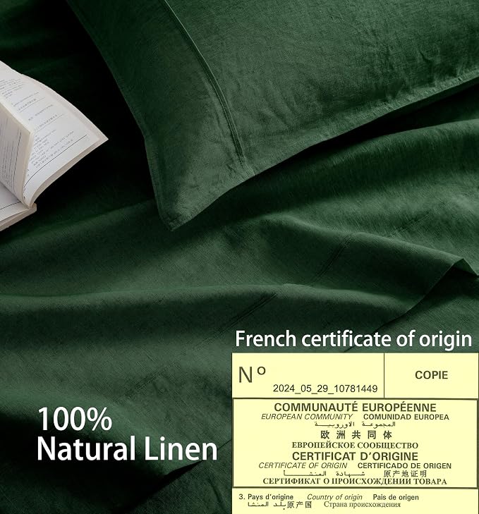 Talasily 100% French Linen Pillow Case Queen Size Set of 2,Oeko-TEX Certified Stone Washed Flax Pillow Shams with Envelope Closure - Breathable & Cooling for Hot Sleepers（Forest Green,20''x30''）