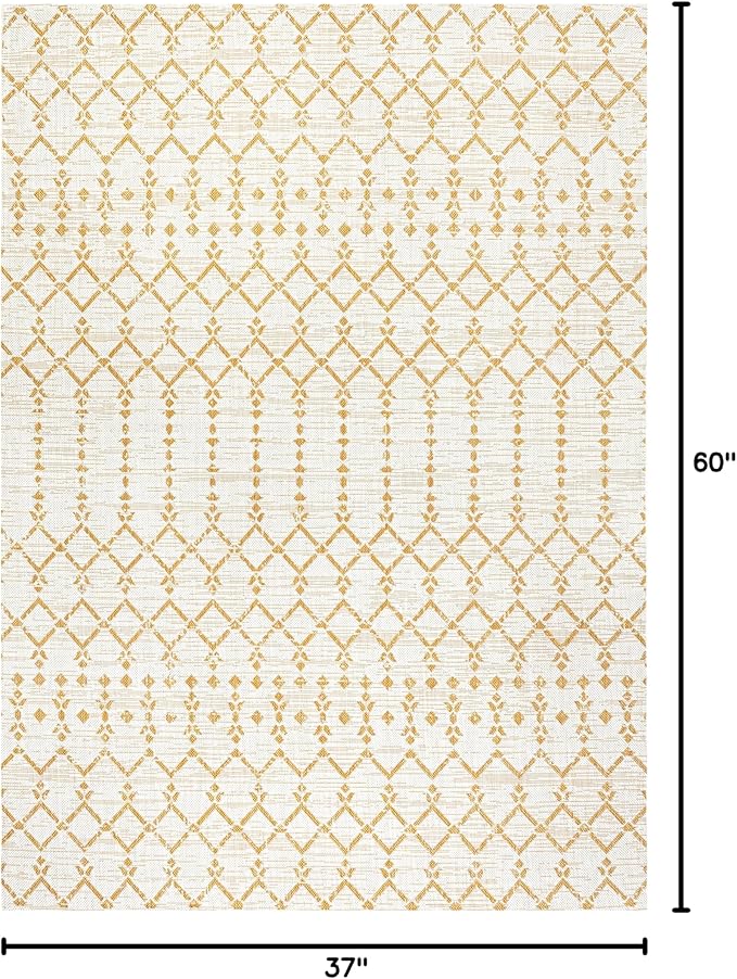 JONATHAN Y Moroccan Geometric Indoor Outdoor Area Rug 3X5 Cream/Yellow, Ourika Textured Weave for Backyard, Patio, Porch, Easy-Cleaning, High Traffic, Pet-Friendly, Non-Shedding (SMB108J-3)
