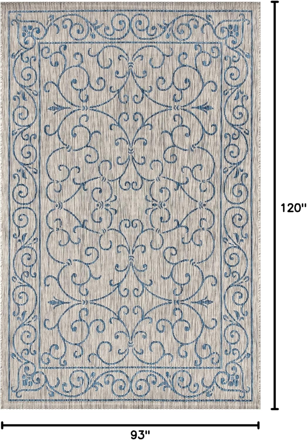 JONATHAN Y Vintage Filigree Indoor Outdoor Area Rug 8X10 Gray/Navy, Charleston Textured Weave for Backyard, Patio, Porch, Easy-Cleaning, High Traffic, Pet-Friendly, Non-Shedding (SMB106C-8)