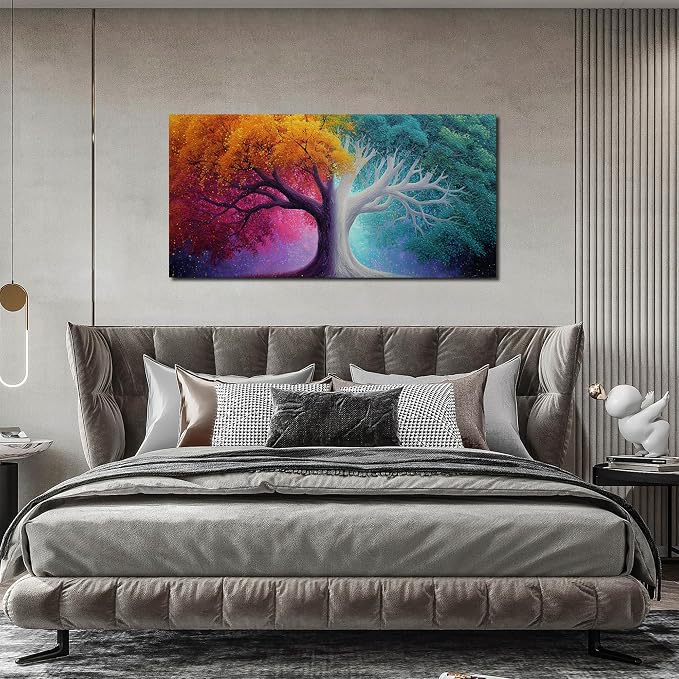 AOZEMI Colorful Wall Art for Living Room Bedroom Home Office Large Tree Canvas Wall Decor Modern Pictures Art Grey Artwork 24"x 48"