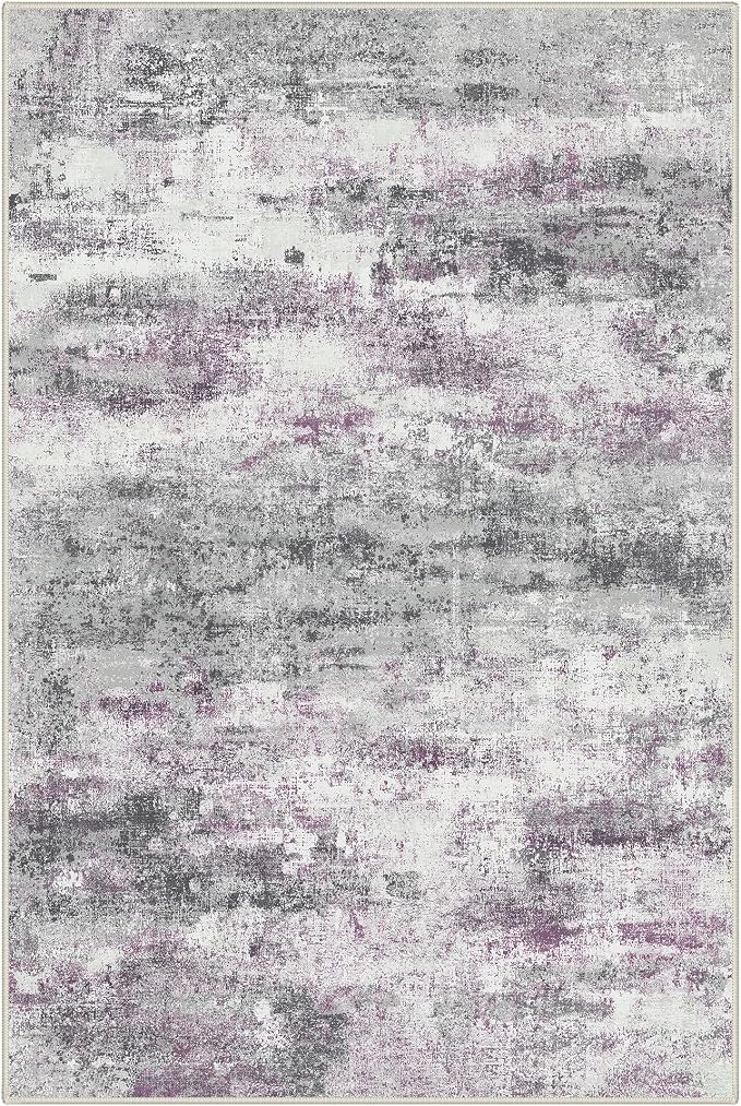 BEIMO Area Rugs 6x9 for Living Room Bedroom, Modern Abstract Machine Washable Rug, Large Soft Low Pile Floor Carpet with Non Slip Backing for Dining Room, Grey/Purple