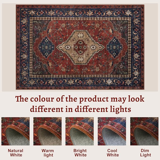 Tangsoo Red 2x5 Washable Runner Rug for Hallways, Non Slip Oriental Runner Rugs, Soft Low Pile Long Rug Runner, Vintage Carpet Runners for Kitchen Bedroom Entryway Bathroom Living Room Red/Beige