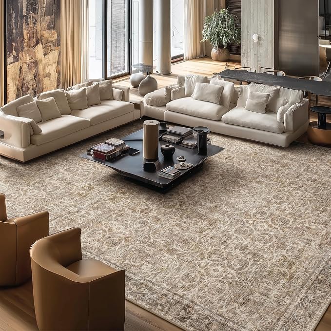 Washable Rugs for Living Room: 10x14 Area Rugs for Bedroom Ultra Soft Non-Slip Stain Resistant Vintage Boho Large Carpet for High-Traffic Dining Room - Farmhouse Decor