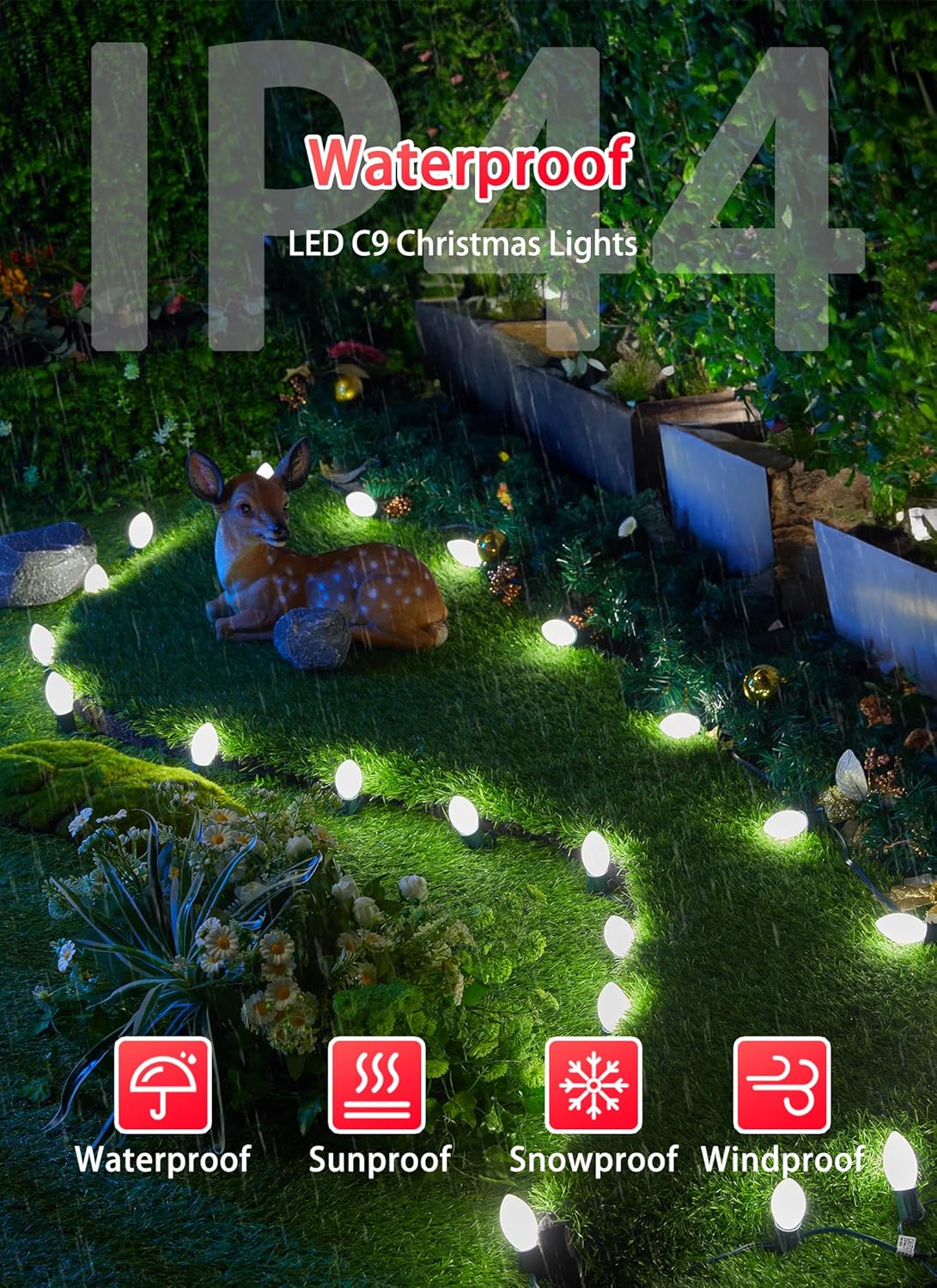 Vintage C9 LED Christmas Lights Outdoor, 50 Feet C9 String Lights with 50 Shatterproof Matte Bulbs, Connectable Waterproof Lights for Holiday Party Roofline Backyard Garden Patio, Pure White