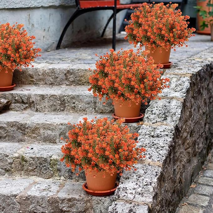 NETAP Outdoor Artificial Flowers UV Resistant, 20 Bundles Fake Realistic Floral Greenery Plants for Outside Porch, Window Boxes, Garden, Yard, Inside Home Table Decor,GreenOrange