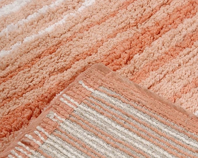 Home Weavers 100% Cotton Natural Gradiation Rug Collection | Washable, Non-Slip, Coral 3-Piece Indoor Set with Contour, Bath & Kitchen Mat / Rug