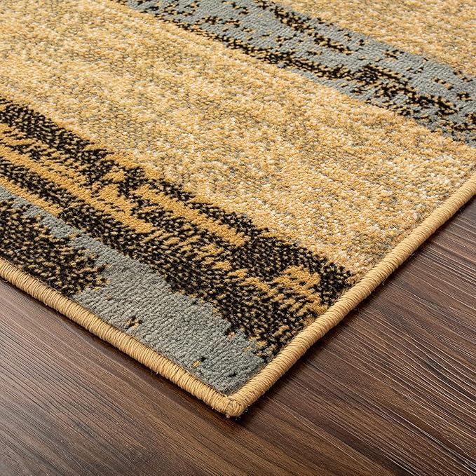 Superior Indoor Area Rug, Jute Backed, Modern Geometric Patchwork Floor Decor for Bedroom, Office, Living Room, Entryway, Hardwood Floors, Rockwood Collection, 3' x 5', Light Blue-Beige