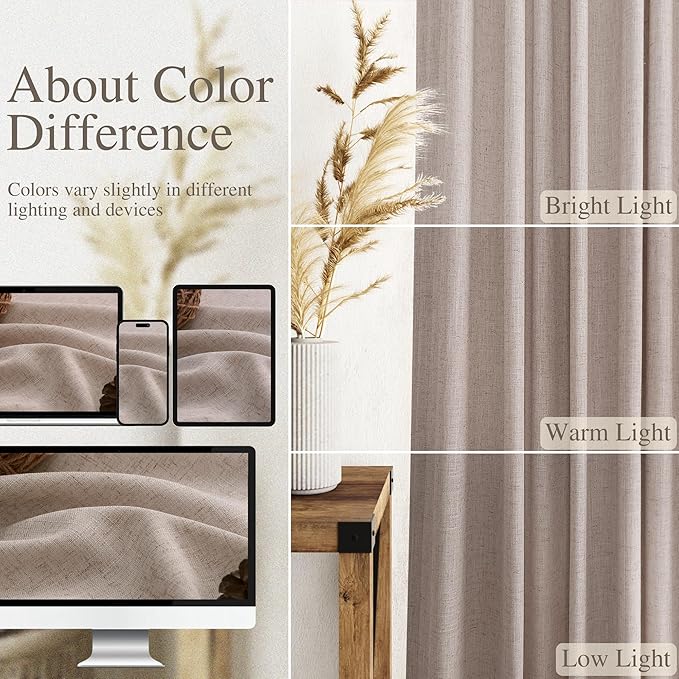 Oatmeal Linen Curtains 96 Inches Long for Living Room Rod Back Tab Vintage Rustic Farmhouse Light Filtering Curtain Burlap Textured Linen Drapes 96 Inch Length for Dinning Room Bedroom 52x96 8 FT