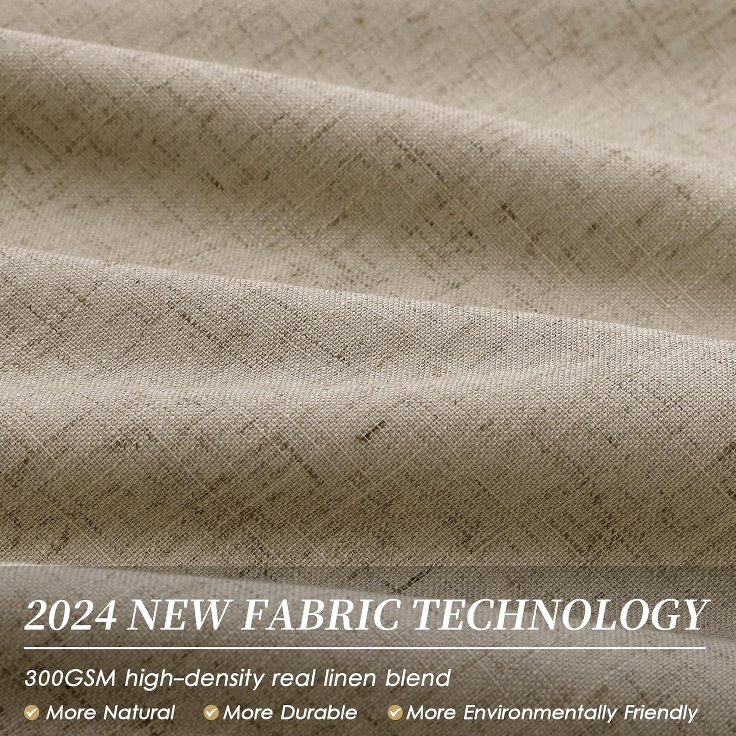 BOODII Full Blackout Curtains 90 Inches Long Room Darkening Curtain for Bedroom Sliding Door Thermal Insulated Black Out Curtains & Drapes Khaki Neutral Linen 2 Panels Set Back Tab 52x90