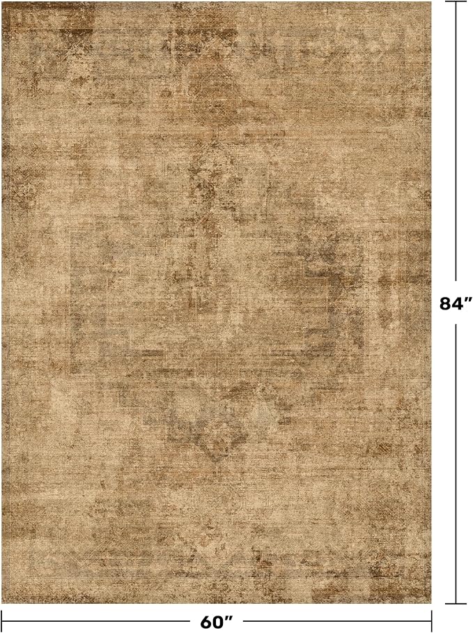 Hazo Haus Brown and Gold Rugs for Living Room 5x7 Rug - Abstract Grey Office Rug for Fireplace, Home Office, Bedroom, Washable Non Slip Soft, Medallion Indoor Décor