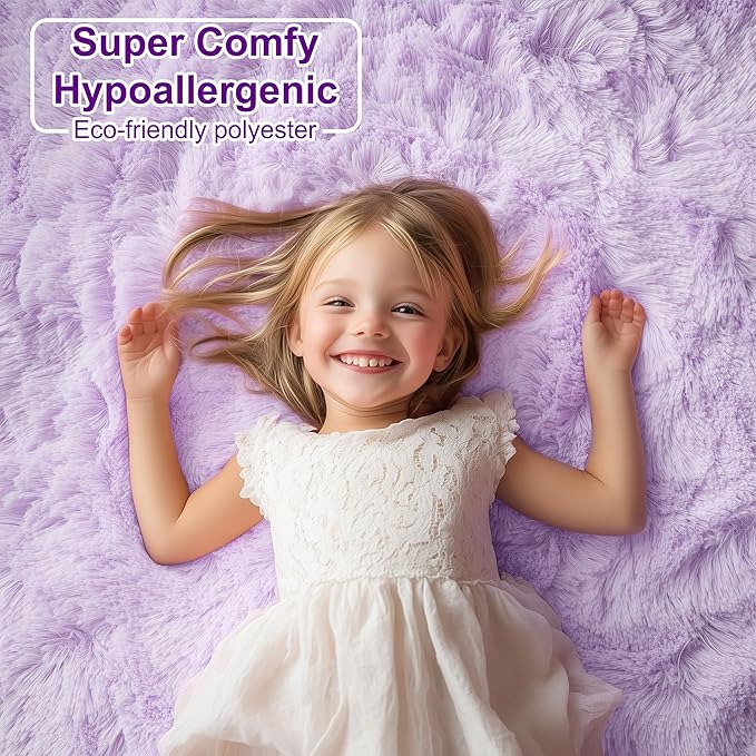 PAGISOFE Soft Purple 5' x 8' Rugs for Bedroom Girls, Fluffy Living Room Rugs, Bedside Princess Rug for Kid's Room Nursery Christmas Home Decor Shag Carpet for Kids Teen's Room Plush Mermaid Kawaii Rug